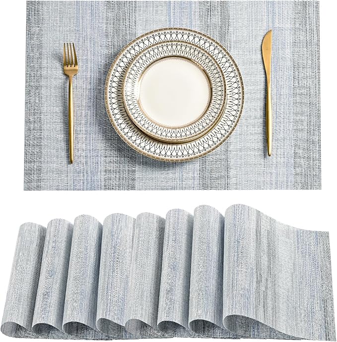 Leetaltree LightSteel Blue Placemats Set of 8 - Heat Resistant Non-Slip Place mats for Dining Table, Washable Durable PVC Vinyl Woven Table Mats（LightSteel Blue, 8）
