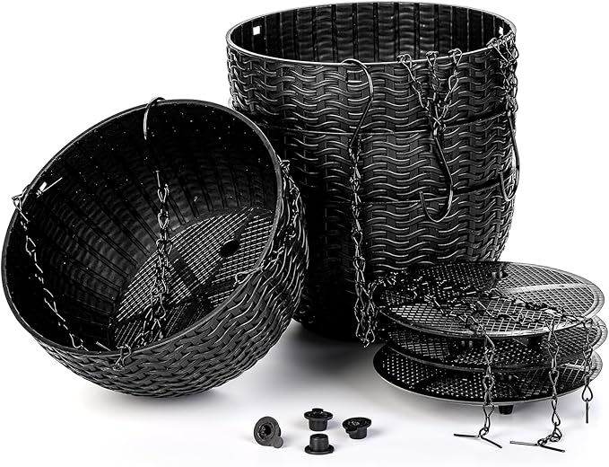 Foraineam 4 Pack Black Hanging Planters, 8.2 inch Hanging Flower Basket Planter Pots, Garden Plant Pot Container, Balcony Patio Hanging Basket Planters with Drainage Hole for Indoor and Outdoor Use