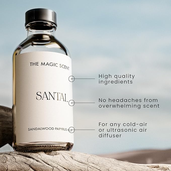 Santal Fragrance Oil - Diffuser Oil Scent - Cold-Air & Ultrasonic Santal Diffuser Oil - Santal Essential Oil Aroma Diffuser Oils Scents for Home - Sandalwood Oil - 4 fl oz, 120 mL