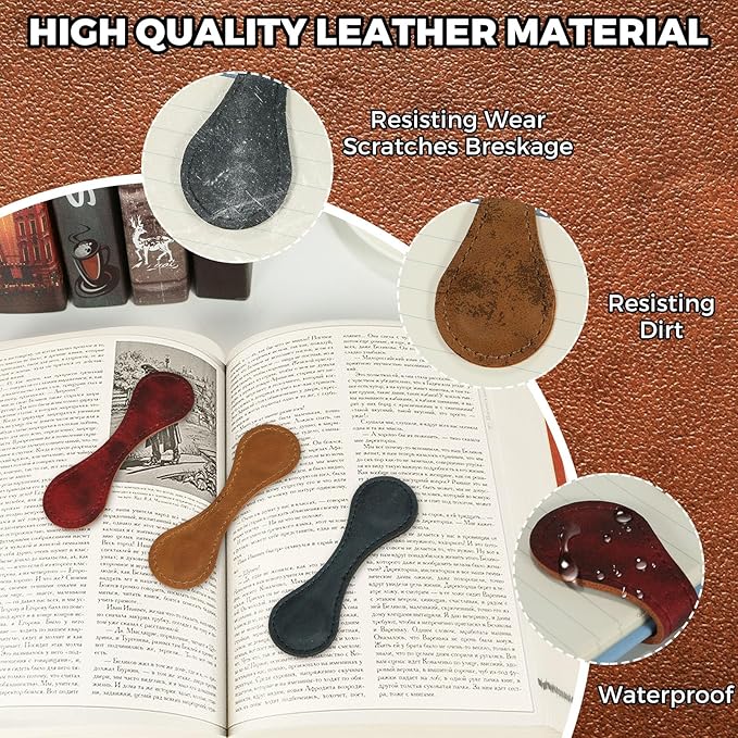 Magnetic Bookmarks Magnetic Leather Bookmarks Vintage Book Mark Double Sided Magnetic Page Markers Leather Engraved Bookmark for Men Women Teacher Students Book Lovers（1-Pack,Greener）