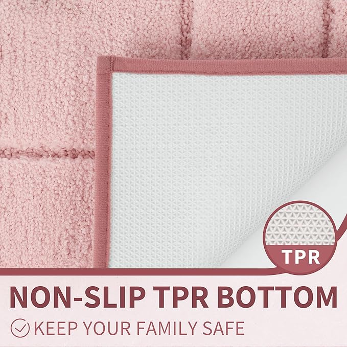 GRANNY SAYS Pink Bathroom Rugs Non Slip Washable, 16"x 24", Soft Bath Mats for Bathroom, Microfiber Shag Rug, Absorbent Shower Room Floor Mat, Small Bath Rug for Shower, Tub