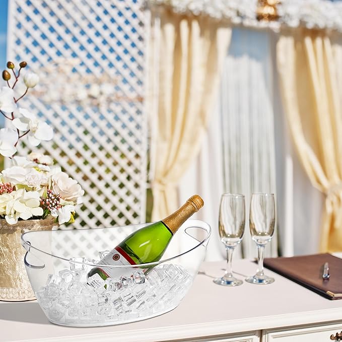 Ice Bucket for Champagne - 2 Pack Plastic Ice Buckets for Parties - 5.5L Oval Transparent Bridal Beverage Tub Cooler Catering Bar Accessories for Wine, Beer, Liquor, Spirits and Seltzers