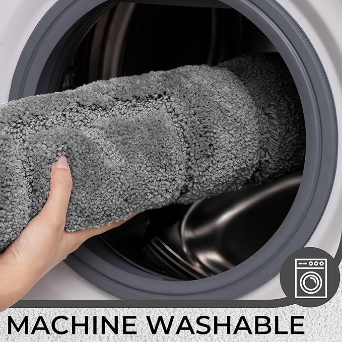 GRANNY SAYS Bathroom Toilet Rugs U Shaped, Bath Mats for Bathroom, Bath Rugs Non Slip Washable, Absorbent Microfiber Toilet Mat, Soft Plush Shaggy Bath Carpet, 20" x 24", Deep Gray