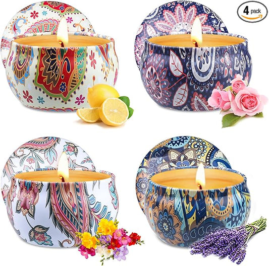 Scented Candles Gift Set for womem, 4 Pack Aromatherapy Candles for Home Scented, Long Lasting Soy Candle Lavender Candle Birthday Chrismas Gifts for Women Mom Bath Spa Yoga Candles