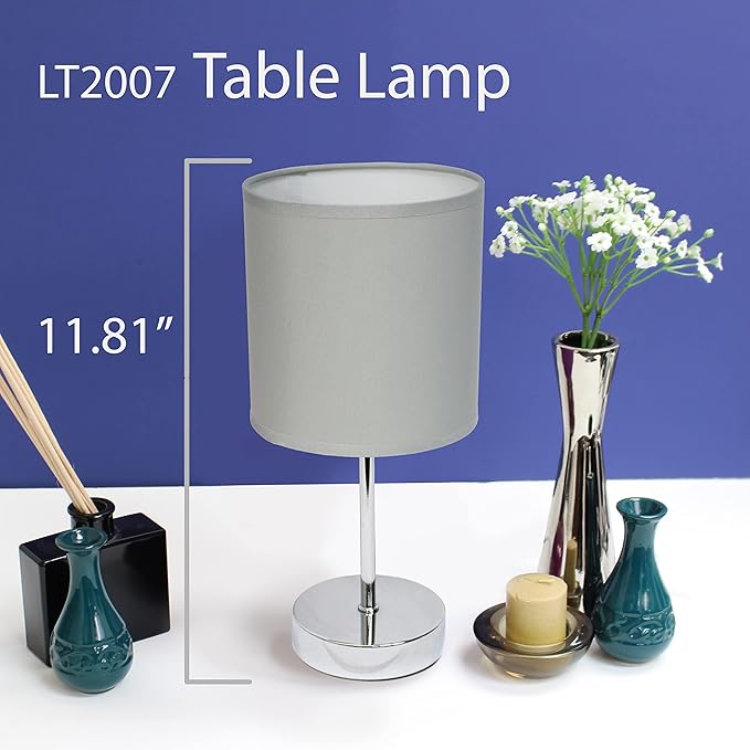 Simple Designs LT2007-SLT-LB Basic Chrome Mini Table Lamp for Living Room, Nightstand, Desk, Countertop, Slate Gray, with Feit LED Bulb Included