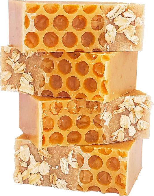 Goat Milk Soap Bars with Oatmeal & Raw Organic Honey For All Skin Types. Natural Face, Hand & Body Soap. Handmade In USA. (4 BARS with 4.8-5.3 oz EACH)