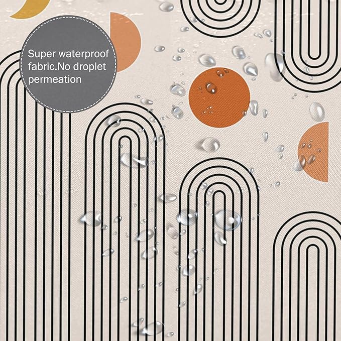 Boho Shower Curtains for Bathroom Mid Century Minimalist Abstract Aesthetic Modern Bathroom Decor Curtain Machine Washable Waterproof Fabric with 12 Hooks (Beige Minimalist, 72" x 72")