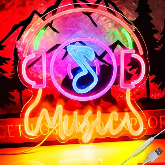 Live Music Neon Sign Earpoda Neon Sign for Wall Decor, Neon Wave Sign LED Light Sign, LED Signs for Bedroom Wall, Neon Lights Signs for Man Cave Bedroom, Wedding, Living Room, Party, Bar, USB Powered with Dimmer (12.6* 14.3in)