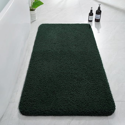 AROGAN Luxury Long Bathroom Runner Rug, 24x48 Inch Thick Soft and Absorbent Non Slip Bath Mat, Rubber Backing Quick Dry Rugs Carpets, Machine Washable Plush Mats for Shower Floor, Deep Green