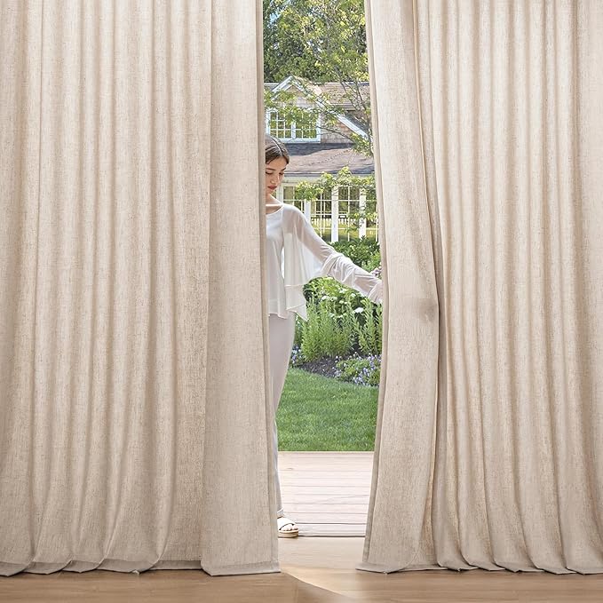 MIULEE Non-See-Through Privacy Linen Curtains 2 Panels, Light Filtering Window Curtains Farnhouse Textured Back Tab Semi Sheer Drapes for Bedroom Living Room, 52 x 108 Inches Long, Beige