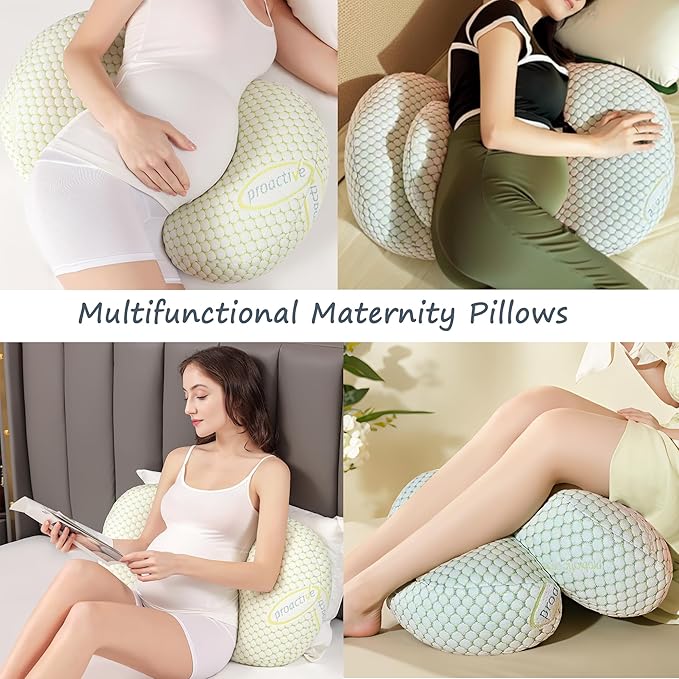 Pregnancy Pillows for Sleeping, Portable Maternity Pillows for Side Sleeper, Support for The Back, Belly and Legs, Adjustable and Detachable with Pillow Covers, Green