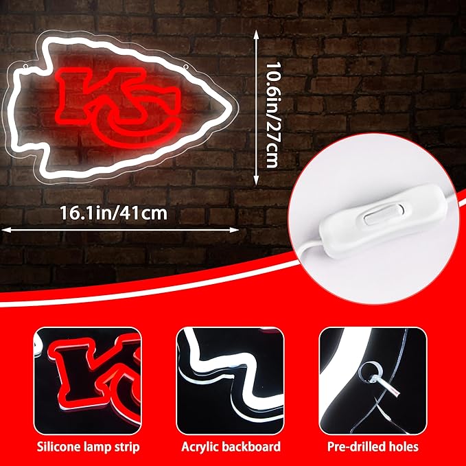 Chief Neon Sign for Wall Decor Football Led Sign for Man Cave Birthday Gifts for Football Fans Football Team Light Up Sign for Party Club Dorm Bar Decor Size16.1 * 10.6In(ZYLD144)