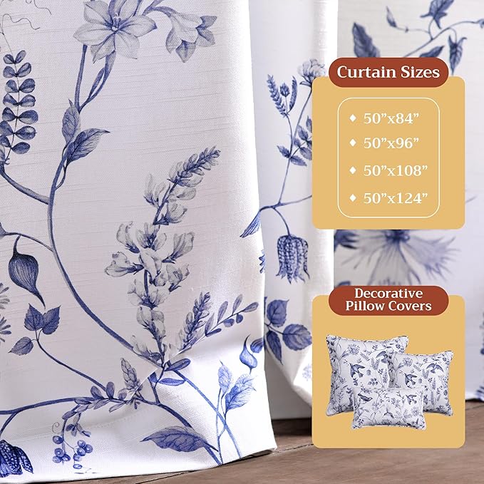 Maison d' Hermine Curtains for Living Room 100% Cotton 84 inch Length One Panel Light Filtering Curtains for Bedroom Windows with Rod and Loop Pockets Drapes (Neo Ipomee White, 50" W x 84" L)