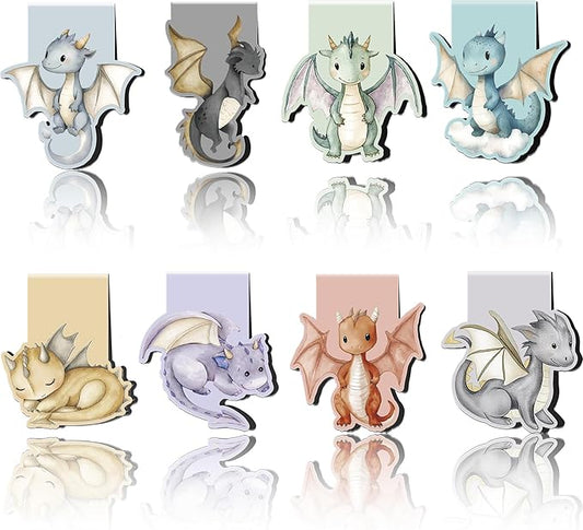 Cute Dragon Magnetic Bookmarks: 8 Pcs Unique Little Dragon Book Marks for Kids, Adorable Animals Magnet Book Markers Clips, Bookish Gifts for Reading Kids Boys Girls School Supplies