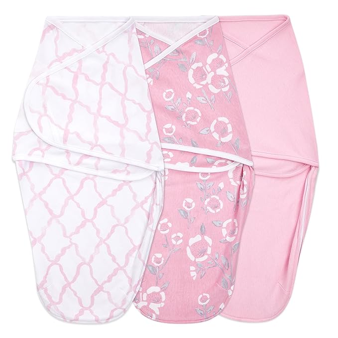 aden + anais, Cotton Knit Baby Wrap, Newborn Wearable Swaddle Blanket, 3 Pack, Pink Stencil, 0-3 Months