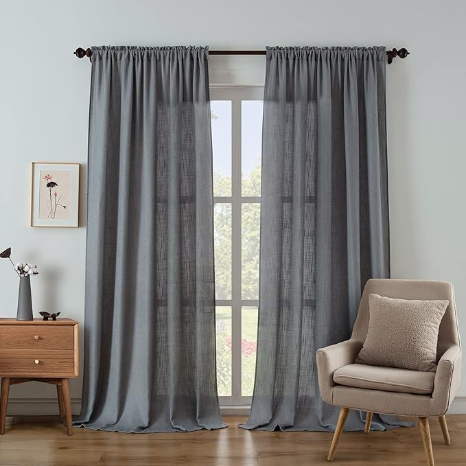 Valea Home Soft Burlap Natural Rod Pocket Window Curtain Panels for Living Room Patio Door, 52 x 96 inches, 1 Panel, Grey