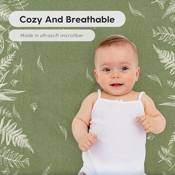 Horaldaily 2 Pack Fitted Crib Sheet for Boys Girls, Fits Standard Size Crib Mattress 28in x 52in, Soft Breathable Washable Jersey Microfiber Baby Crib Sheet, Wild Floral Nursery Sheet Green/White