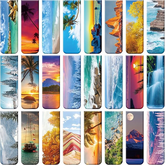 24 Pieces Magnetic Book Markers Adventure Magnetic Bookmarks Book Markers for Women Magnet Page Markers Set Book Marks for Book Lovers Assorted Book Marks for Reading Landscape