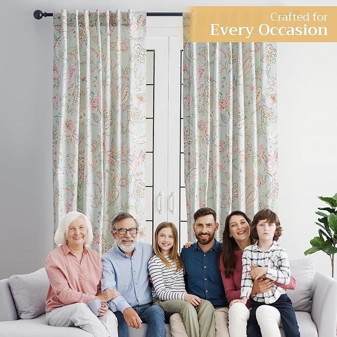 Maison d' Hermine Curtains for Living Room 100% Cotton 108 inch Length One Panel Light Filtering Curtains for Bedroom Windows with Rod and Loop Pockets Drapes (Ramage Multicolor, 50" W x 108" L)