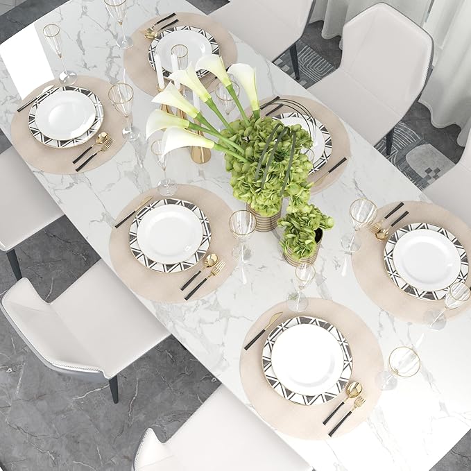 Set of 4 Round Placemat 15 Inch Soft Linen eco-Friendly Fabric Handcrafted Machine Washable Indoor & Outdoor Tablemat Natural Linen