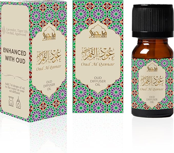 Oud Diffuser Oil, Oud Al Qamar by Dukhni | 3 x 10ml Arabic Oil for Diffuser & humidifier | 100% Pure Halal, Oudh Essential Oil Blend | Relax with Home Aromatherapy, for Relaxation and Massage
