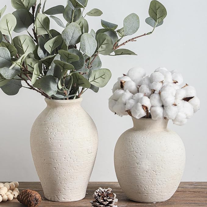 Ceramic Flower Vase Home Decor - Large Farmhouse Table Vases Rustic Vintage Living Room Kitchen Bedroom Decorations for House Book Shelf Office Coffee Desk Dining Fireplace (9" Rustic)