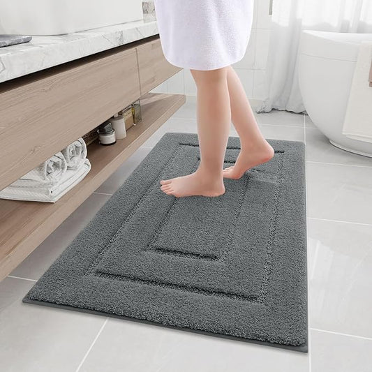 Buganda Bathroom Rugs, 44" x 24", Soft and Absorbent Microfiber Bath Rugs, Non-Slip Shaggy Shower Carpet, Machine Wash Dry Bath Mats for Bathroom Floor, Tub and Shower, Dark Grey