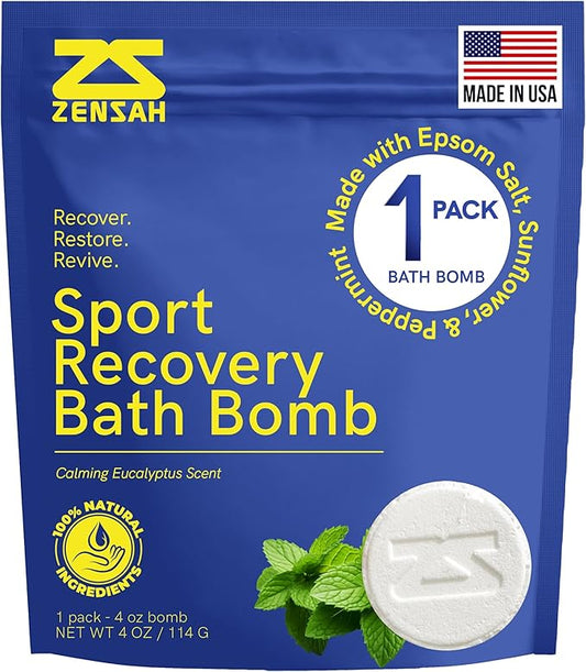 Zensah Sport Recovery Bath Bombs - Magnesium Epsom Salt for Soaking Sore Muscles, Father’s Day Gifts, Made in USA with Essential Oils, Eucalyptus Relaxation for Athletes, Men and Women