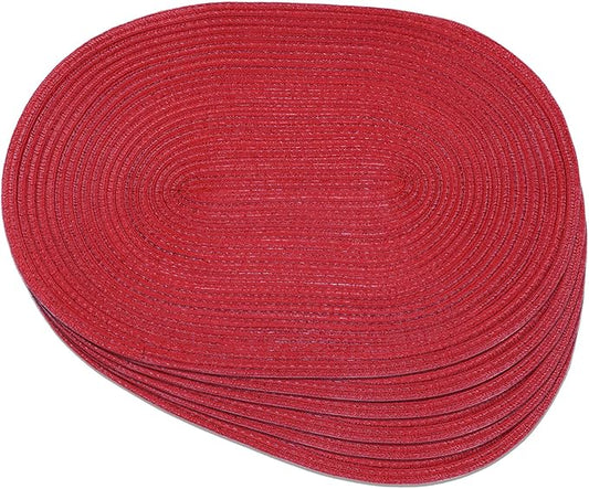 Noctiflorous Oval Braided Placemats Set of 6 Woven 12x18 Inch Non Slip Washable Heat Resistant Place Mats Round Tablemats for Dining Kitchen Party Daily Table Decor Dinner Mats (09 Red, 6)