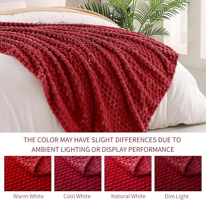 Exclusivo Mezcla King Size Soft Fleece Blanket, 90x104 Inches Stylish Jacquard Velvet Blanket for Bed, Fuzzy Cozy Lightweight for All Season, Deep Red