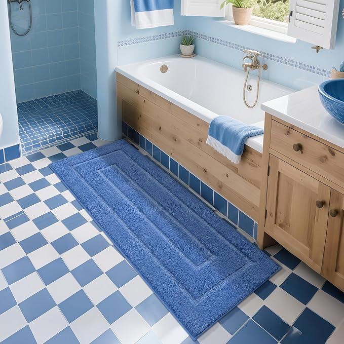 HOMORE Bathroom Runner Rug 24x60 Inch Soft Absorbent Bathroom Rug Runner, Blue Washable Bath Runners Rugs Non Slip Long Bath Rugs for Shower Tub