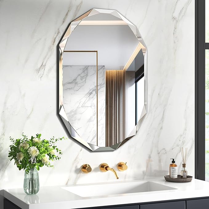 Silver Wall Mirror-Beveled Edge Frameless Mirror for Bathroom, Vanity, Bedroom, Rectangle Mirror （19.5X27.6inch）