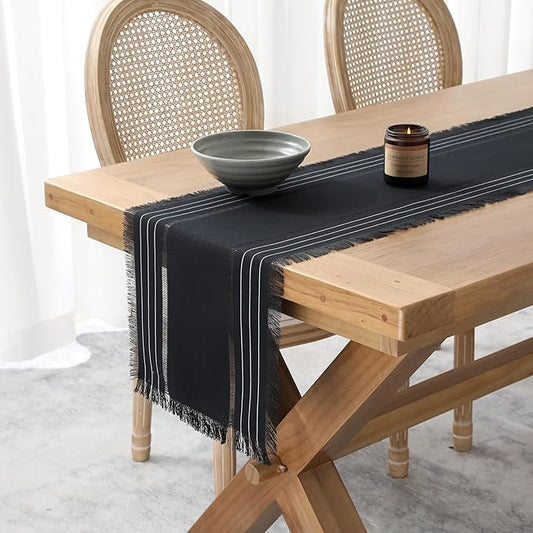 Chassic Farmhouse Style Table Runners, Rustic Boho 60 inches Long Table Runner for Dining Room,Holiday, Party and Wedding Tabletops Decor, 14 x 60 inch - Black
