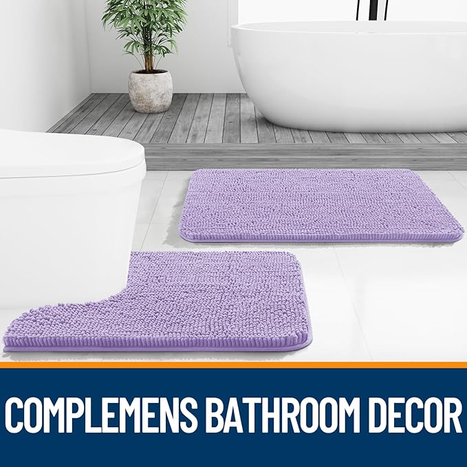 OLANLY Bathroom Rugs 24x16, Extra Soft Absorbent Chenille Bath Rugs, Rubber Backing Quick Dry, Machine Washable Bath Mats for Bathroom Floor, Tub and Shower, Home Decor Accessories, Lavender