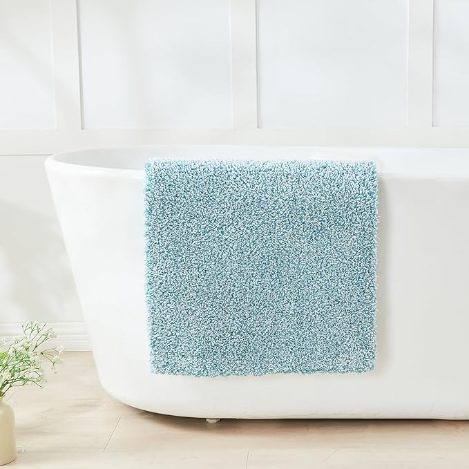 Douceur Blue Bathroom Rugs Non Slip, Luxury Thick Plush Shaggy Bath Mats Washable, Fluffy Absorbent Bath Rugs for Bathroom, Quick Dry Shower Mat Gifts, 32" x 20"