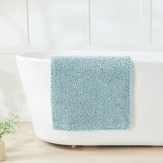 Douceur Blue Bathroom Rugs Non Slip, Luxury Thick Plush Shaggy Bath Mats Washable, Fluffy Absorbent Bath Rugs for Bathroom, Quick Dry Shower Mat Gifts, 32" x 20"