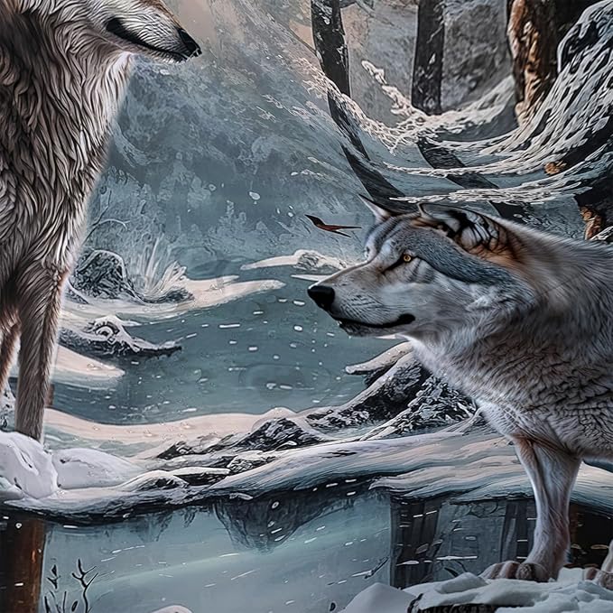 AILONEN Snow Wolf Shower Curtain 72" W*84" H for Boys,Winter Wild Animal Wolf Bathroom Decor,Safari Animal Wolf Printed Bath Curtain Waterproof Bath Curtain with Grommets and 12 Hooks