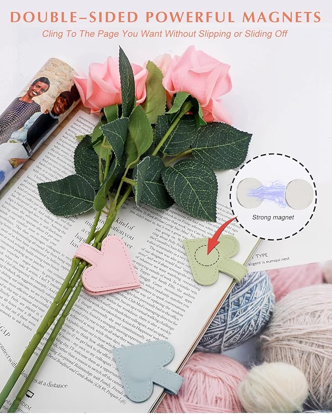1Pcs Heart-Shaped Magnetic Leather Bookmark - Romantic Heart Bookmark, Faux Leather Book Mark with Double-Sided Magnets, Love Gifts for Women, Students, Reading Lovers Mothers Day Gift (Blue)