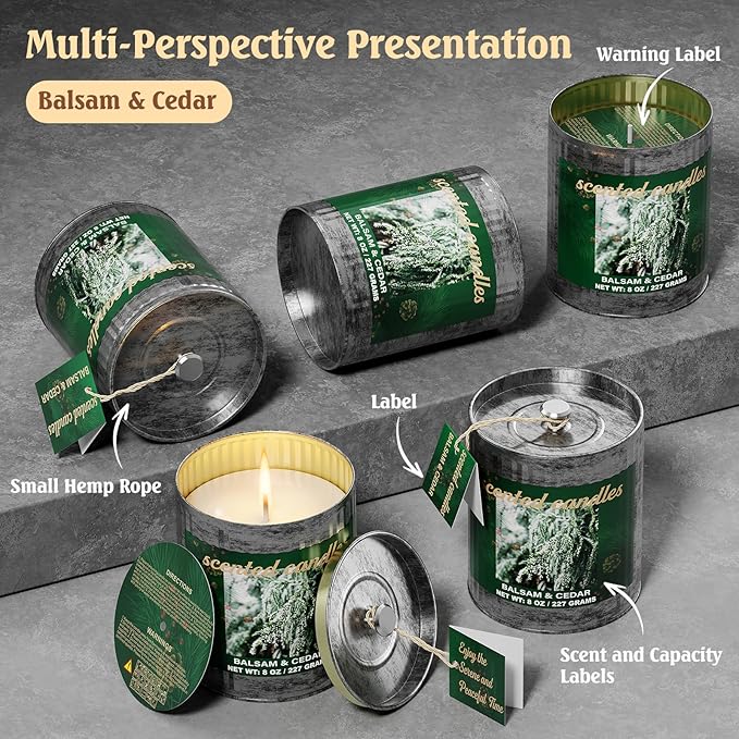Vintage Scented Candles Gift Set (2 x 8 oz) - Balsam Cedar Aromatherapy Candle, Natural Soy Wax Candle, (2 x40) Hours Burn, 8% Fragrance Oil, Holiday Gifts for Home Decor, Relaxation & Christmas