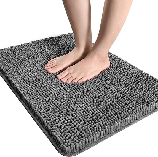 LOCHAS Luxury Bathroom Rug Shaggy Bath Mat 20 x 30 Inch, Washable Non Slip Bath Rugs for Bathroom Shower, Soft Plush Chenille Absorbent Carpets Mats, Gray