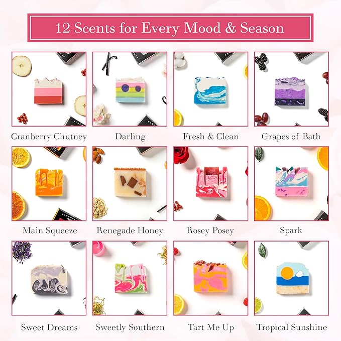FinchBerry Year of Soap Set - Natural Shea and Coconut Oil, Rich Scents and Lush Lather, Ideal Gift Box for Everyday Comfort and Self-Care - 12 Handmade Bars, 4.5 oz Each