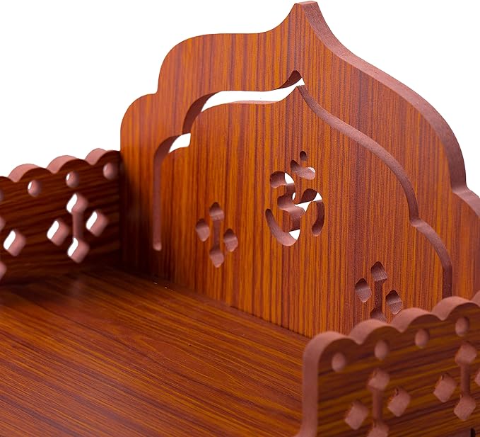 Wooden Small Temple Wall Mounted Hanging Table top Small Pooja Mandir God Stand Shelf for Home Office and Gifting (Size-22 cm x 15 cm x 15 cm) (Om)