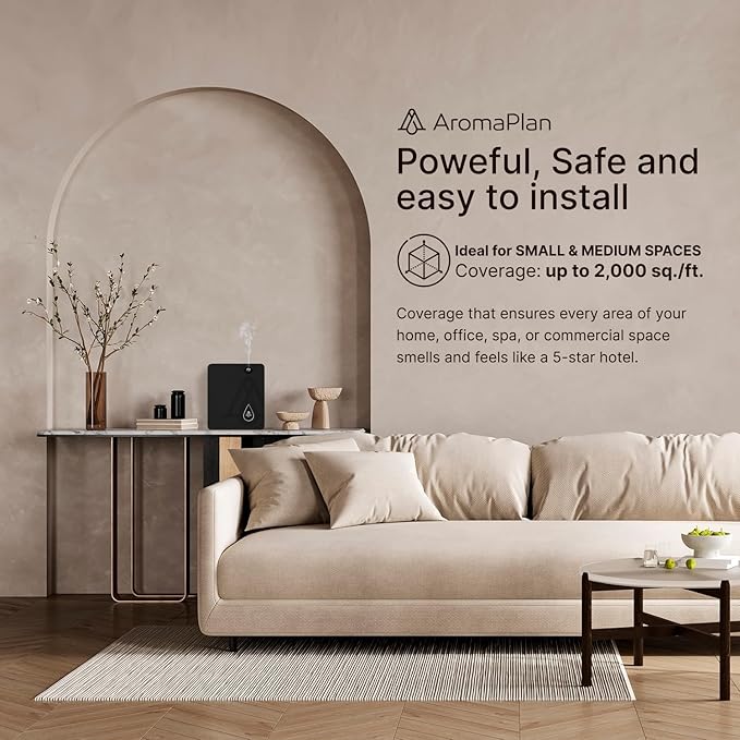 AromaPlan Smart Scent Air Machine for Home, Hotel, Spa, Office– waterless Diffuser, Cold Air Diffuser Technology- Hotel Collection, Whole House, Black