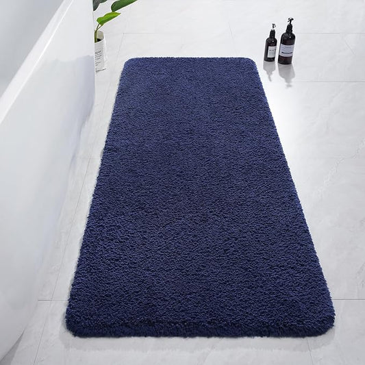AROGAN Luxury Long Bathroom Runner Rug, 24x60 Inch Thick Soft and Absorbent Microfiber Non Slip Bath Mat, Rubber Backing Quick Dry Rugs Carpets, Machine Washable Plush Mats for Shower Floor, Navy Blue