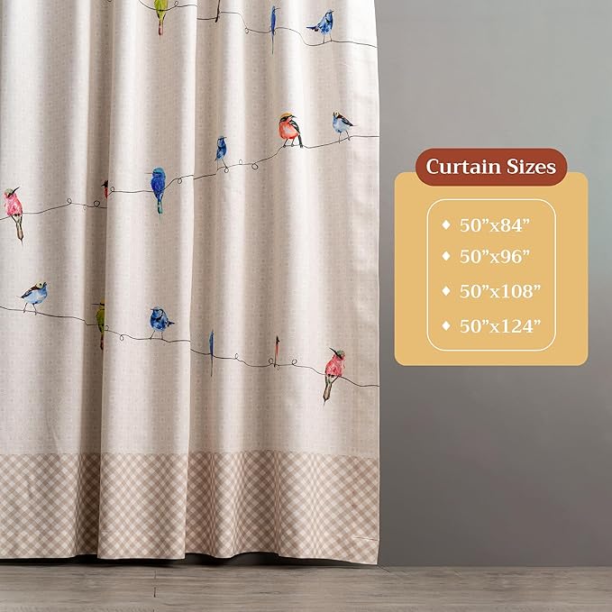 Maison d' Hermine Curtains for Living Room 100% Cotton 124 inch Length Two Panels Light Filtering Curtains for Bedroom Windows with Rod and Loop Pockets Drapes (Birdies On Wire, 50" W x 124" L)