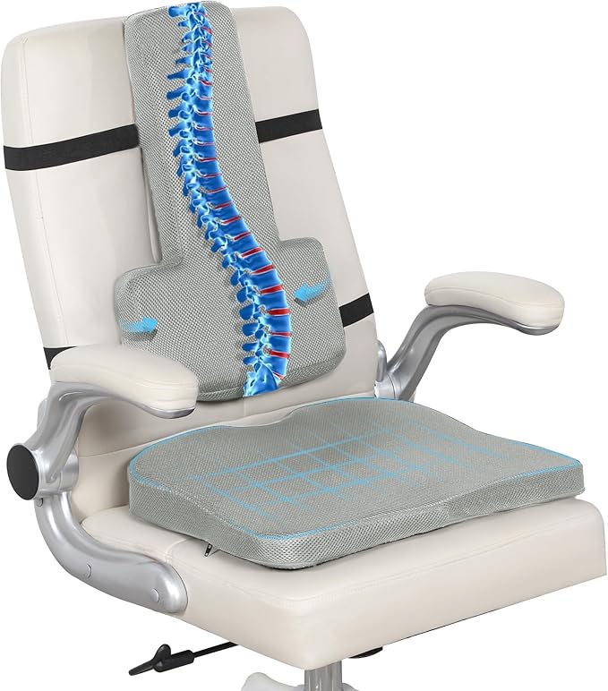 HOMBYS Lumbar Support Pillow for Office Chair with Seat Cushion, T Shape Backrest Pillow Improved Sitting Posture and Upper/Lower Back Pain Relief for Desk Chairs, Car Seats and Airplanes, Light Grey