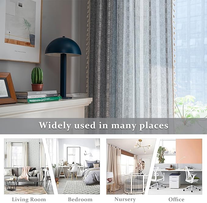 ColorBird Dark Grey Curtains for Bedroom, Linen Darkening Drapes 63 Inch Length 2 Panels, Embroiderey Boho Farmhouse Room Divider Curtains for Living Room Dining Nursery Closet