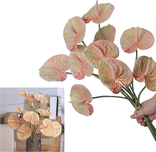 10pcs Artificial Anthurium,28 Inch Faux Tropical Plants Tailflowers,Realistic Flamingo Flower for Home Decor Centerpiece Wedding Bouquet Bonsai,Champagne