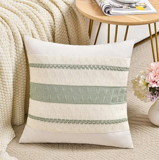 Fancy Homi Set of 1 Sage Green Boho Euro Decorative Throw Pillow Covers 26x26 Inch for Living Room Bedroom Couch Bed Indoors, Rustic Retro Cushion Case, Bohemian Room Home Decor