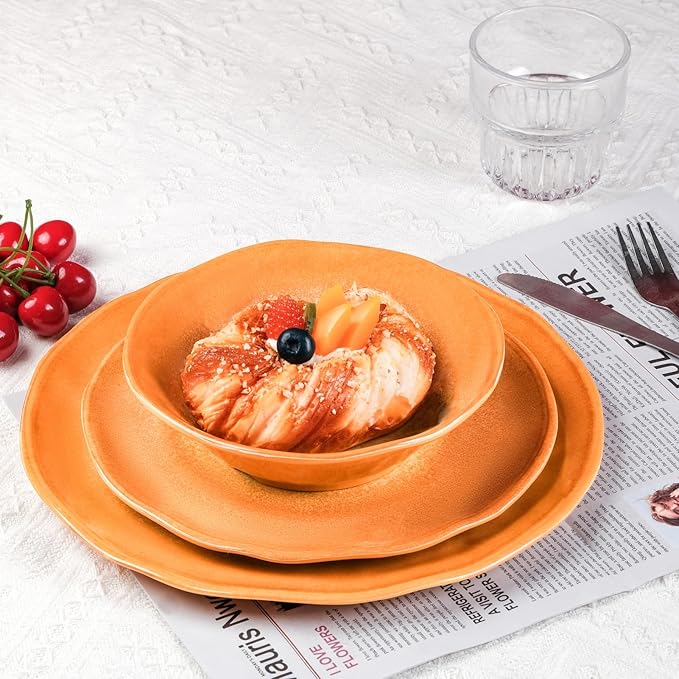 Missyip Melamine Dinnerware Set, Indoor and Outdoor Use Plates and Bowls Sets, Durable 12 Pcs Dishes Sets for 4, BPA Free Dishwasher Safe Not Microwave Not Oven